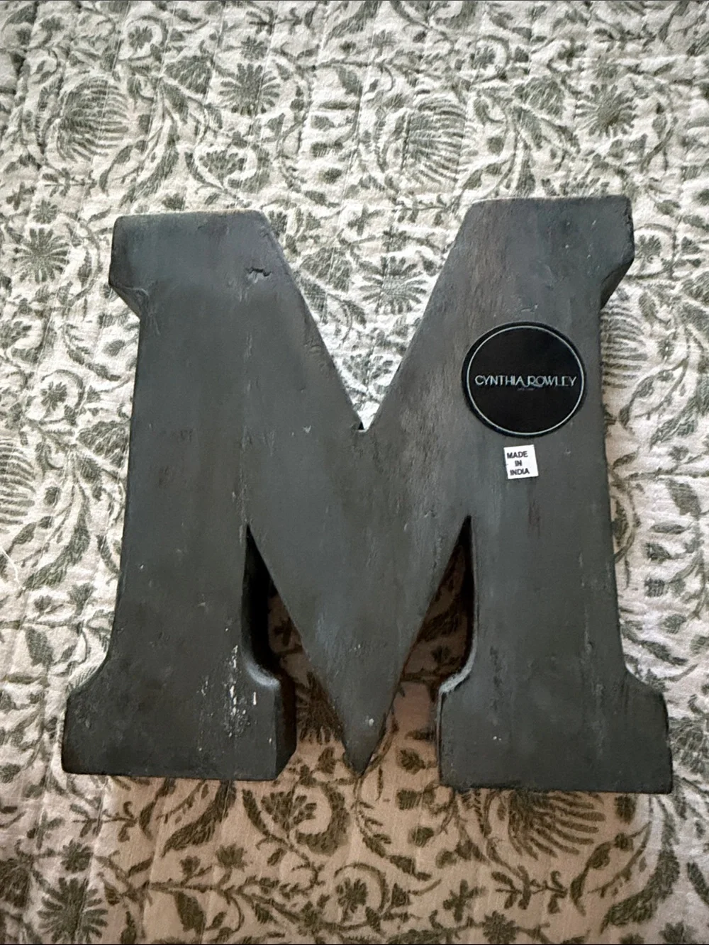 Cynthia Rowley Distressed Charcoal Gray Letter M Wall Accent